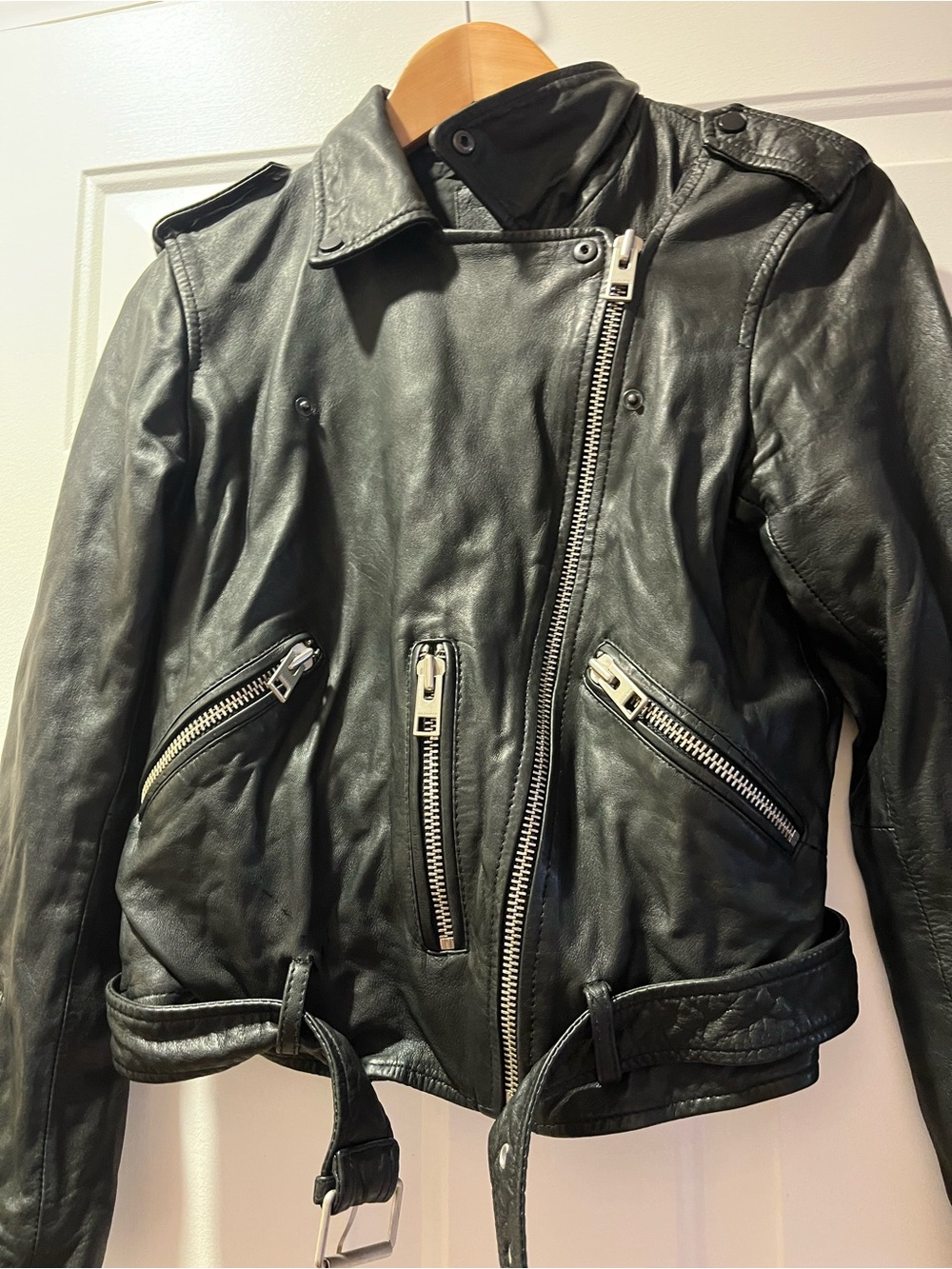 All Saints Classic Black Leather Moto Jacket - Picture 3 of 3
